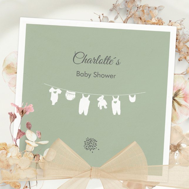 Sage Green Boho Minimalist Baby Shower Napkin (Sage Green Boho Minimalist Baby Shower Napkins ©Susanne Sachers - Sunny Mind 🌞)