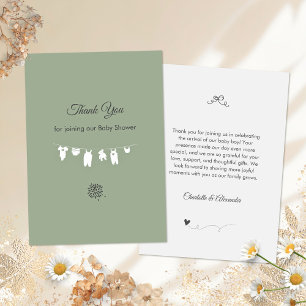 Sage Green Boho Minimalist Baby Shower Thank You Card