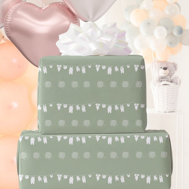 Sage Green Boho Minimalist Baby Shower Wrapping Paper (Sage Green Boho Minimalist Baby Shower Wrapping Paper ©Susanne Sachers - Sunny Mind 🌞)