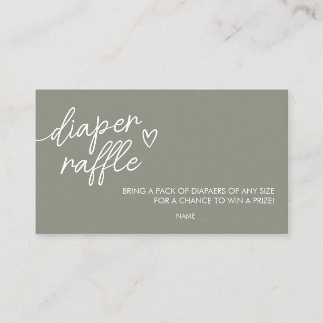 Sage Green Boho Minimalist Diaper Raffle Enclosure Card (Front)