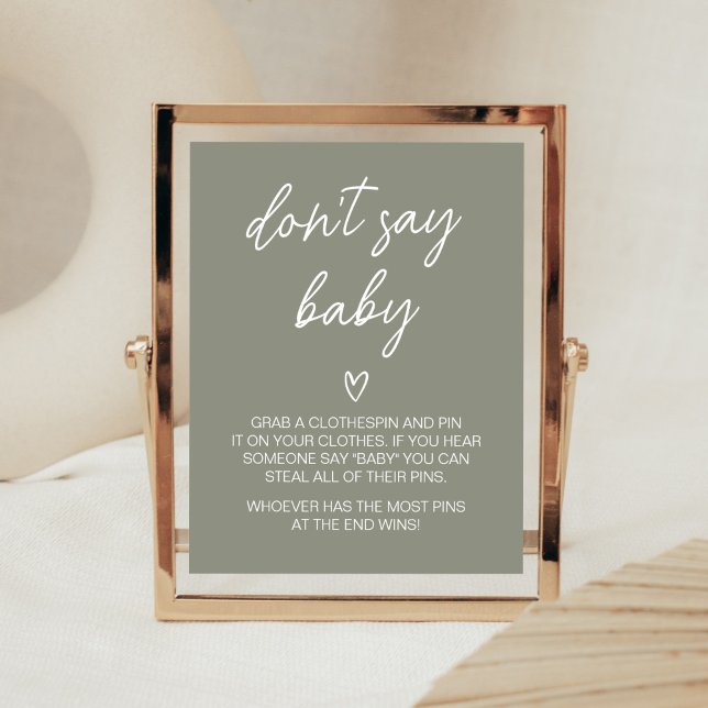 Sage Green Boho Minimalist Don't Say Baby  Poster (Sweet Baby Boy Boho Baby Shower Don't Say Baby Sign)