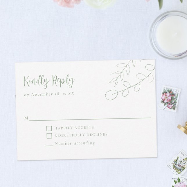 Sage Green Boho Minimalist Wedding RSVP Card (Creator Uploaded)