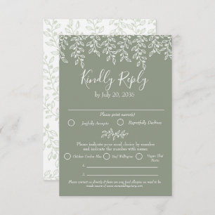 Sage Green Boho Modern Elegant Botanical Wedding RSVP Card