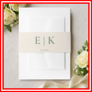 Sage Green Boho Monogram Wedding Invitation Belly Band