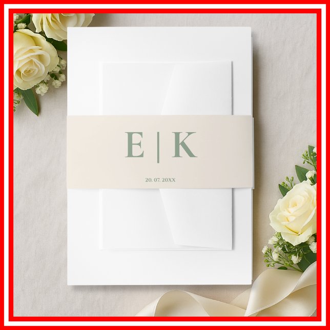 Sage Green Boho Monogram Wedding Invitation Belly Band (Creator Uploaded)