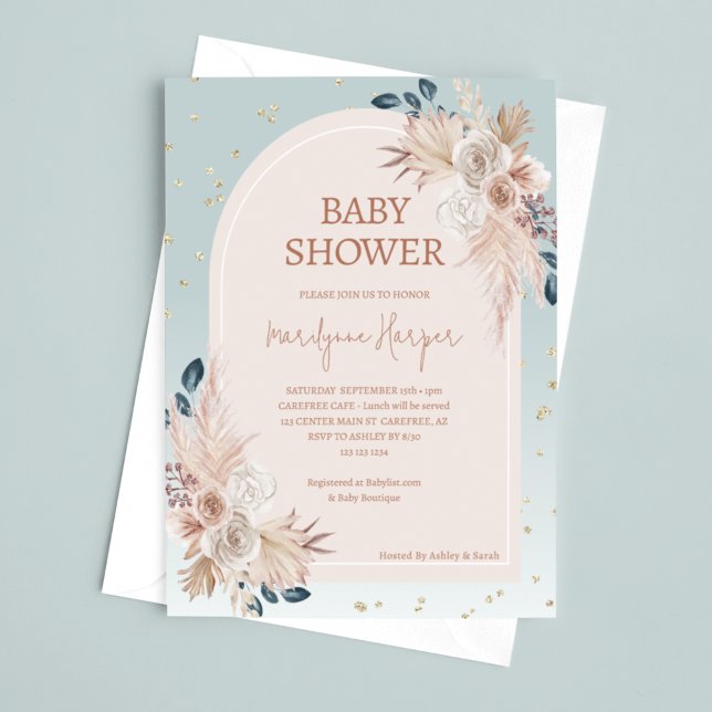 Sage Green Boho Pampas Baby Shower Invitation (Creator Uploaded)
