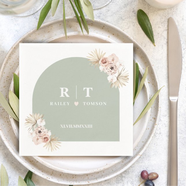 Sage Green Boho Pampas Elegant Wedding Minimalist  Napkin (Creator Uploaded)