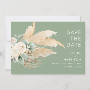 Sage Green Boho Pampas Grass  Save The Date Invitation