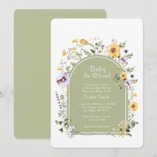 Sage Green Boho Rustic Baby In Bloom Baby Shower Invitation