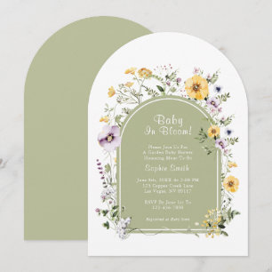 Sage Green Boho Rustic Baby In Bloom Baby Shower Invitation
