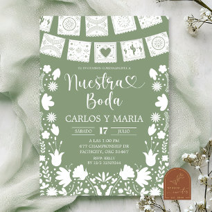 Sage Green Boho Talavera Mexican Nuestra Boda Invitation