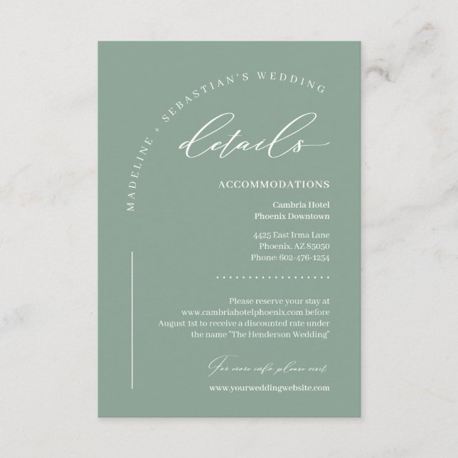 Sage Green Boho Wedding Details Enclosure Card (Front)