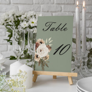 Sage Green Boho Wedding Table Number
