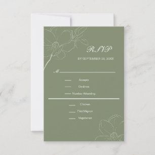 Sage Green Boho White Floral Botanical Wedding RSVP Card