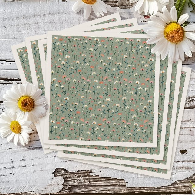 Sage Green Boho Wildflower Baby in Bloom Shower Napkin (Creator Uploaded)