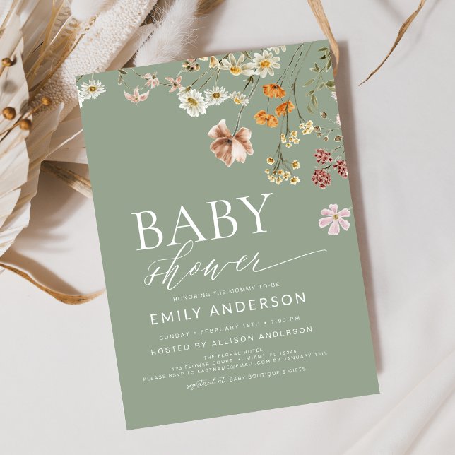 Sage Green Boho Wildflower Baby Shower  Invitation (Creator Uploaded)