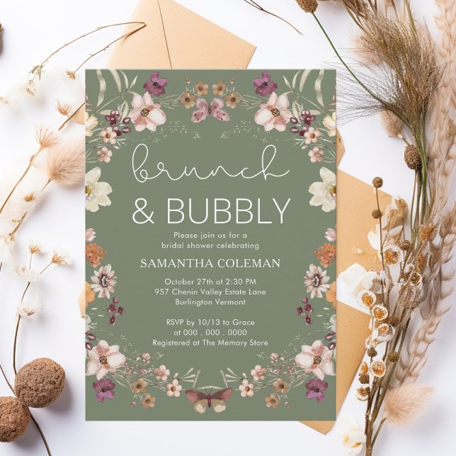 Sage Green Boho Wildflower Bridal Shower Brunch Invitation (Creator Uploaded)