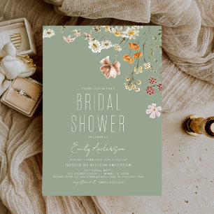 Sage Green Boho Wildflower Bridal Shower Elegant Invitation
