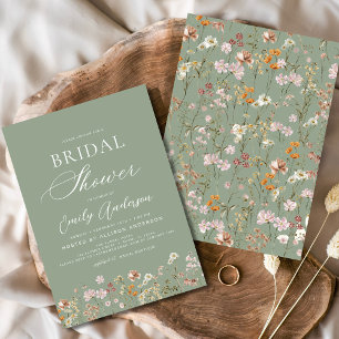 Sage Green Boho Wildflower Bridal Shower Invitation