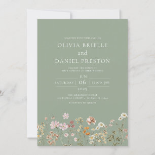 Sage Green Boho Wildflower Garden Wedding Invitation
