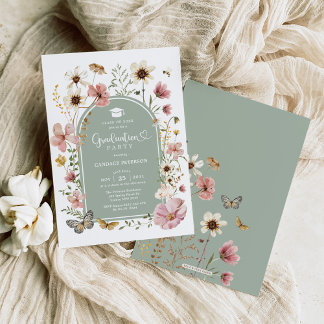 Sage Green Boho Wildflower Meadow Graduation Party Invitation