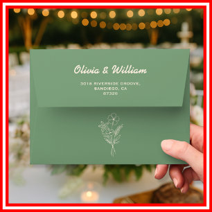 Sage Green Boho Wildflower Return Address Wedding Envelope