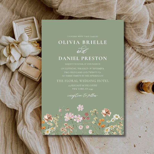 Sage Green Boho Wildflower Rustic Garden Wedding Invitation (Creator Uploaded)