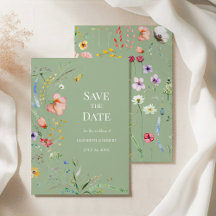 Sage Green Boho Wildflower Save the Date Card