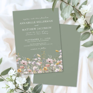 Sage Green Boho Wildflower Wedding Invitation