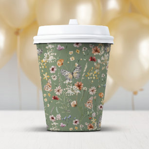 Sage Green Boho Wildflowers Paper cup