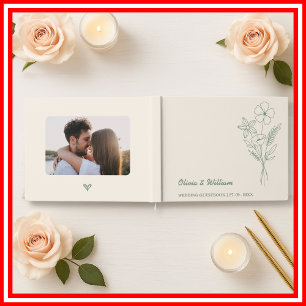 Sage Green Boho Wildflowers Rustic Wedding Guest Book