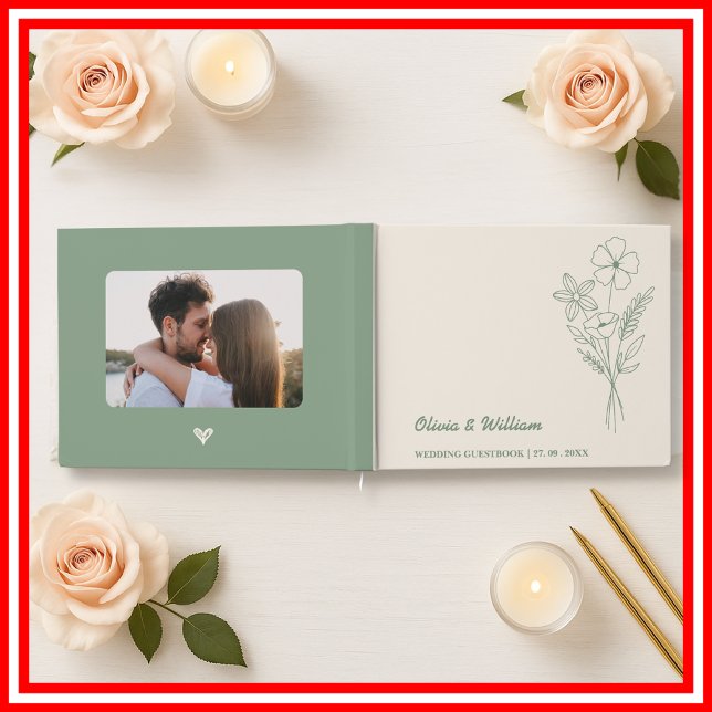 Sage Green Boho Wildflowers Rustic Wedding Guest Book (Creator Uploaded)