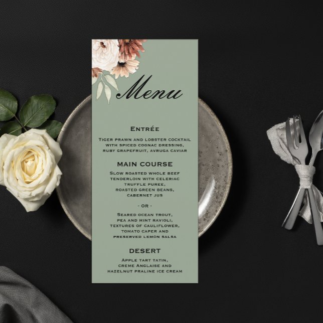 Sage Green Boho Wildflowers Wedding Menu (Creator Uploaded)