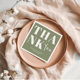 Sage Green Bold Minimalist Thank You Wedding Napkin