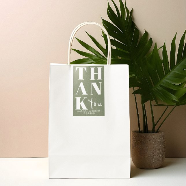 Sage Green Bold Simple Thank You Wedding Favour Rectangular Sticker (Creator Uploaded)