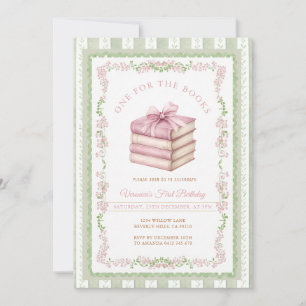 Sage Green Books First Birthday Invitation