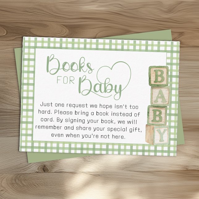 Sage Green Books for Baby Card Baby Shower Insert (Books for Baby Card)