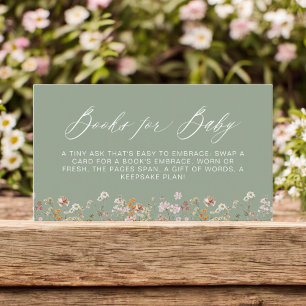 Sage Green Books for Baby Wildflower Shower Enclosure Card