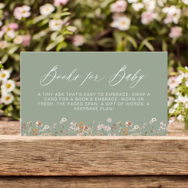 Sage Green Books for Baby Wildflower Shower Enclosure Card (Creator Uploaded)