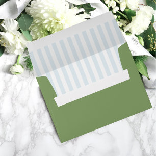 Sage Green Border & Blue Stripes Vintage Wedding Envelope