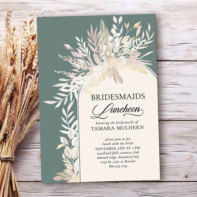 Sage Green Botanical Arch Bridesmaids Luncheon Invitation (Bridesmaids Luncheon invitation, in Sage Green from my Foliage Duet collection
)
