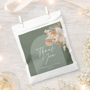Sage green botanical arch modern pampas grass favour bags