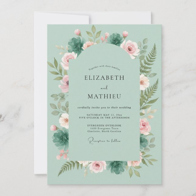 Sage Green Botanical Arch Wedding Invitation (Front)