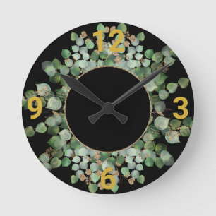 Sage Green Botanical Black Gold WALL CLOCK