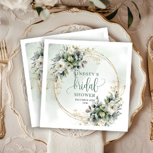 Sage Green Botanical Bridal Shower Napkins