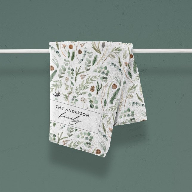 Sage green botanical elegant modern family fleece blanket (Creator Uploaded)