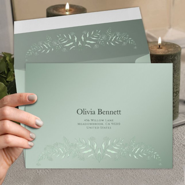 Sage Green Botanical Embossed Elegant Envelope (Creator Uploaded)