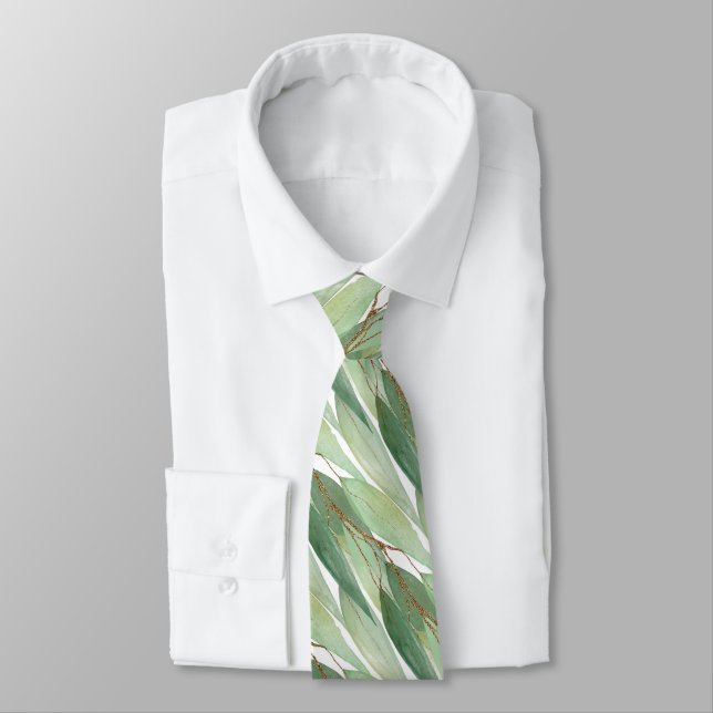 SAGE GREEN BOTANICAL EUCALYPTUS WHITE TIE (Tied)
