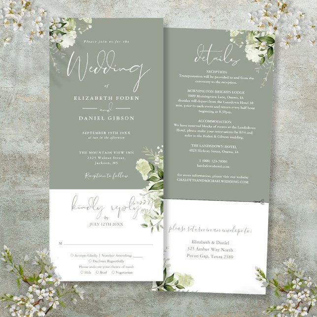 Sage Green Botanical Floral All In One Wedding Invitation (Sage Green Botanical Floral All In One Wedding Invitation)