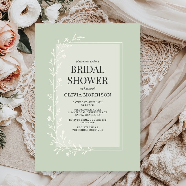 Sage Green Botanical Floral Bridal Shower Invitation (Creator Uploaded)